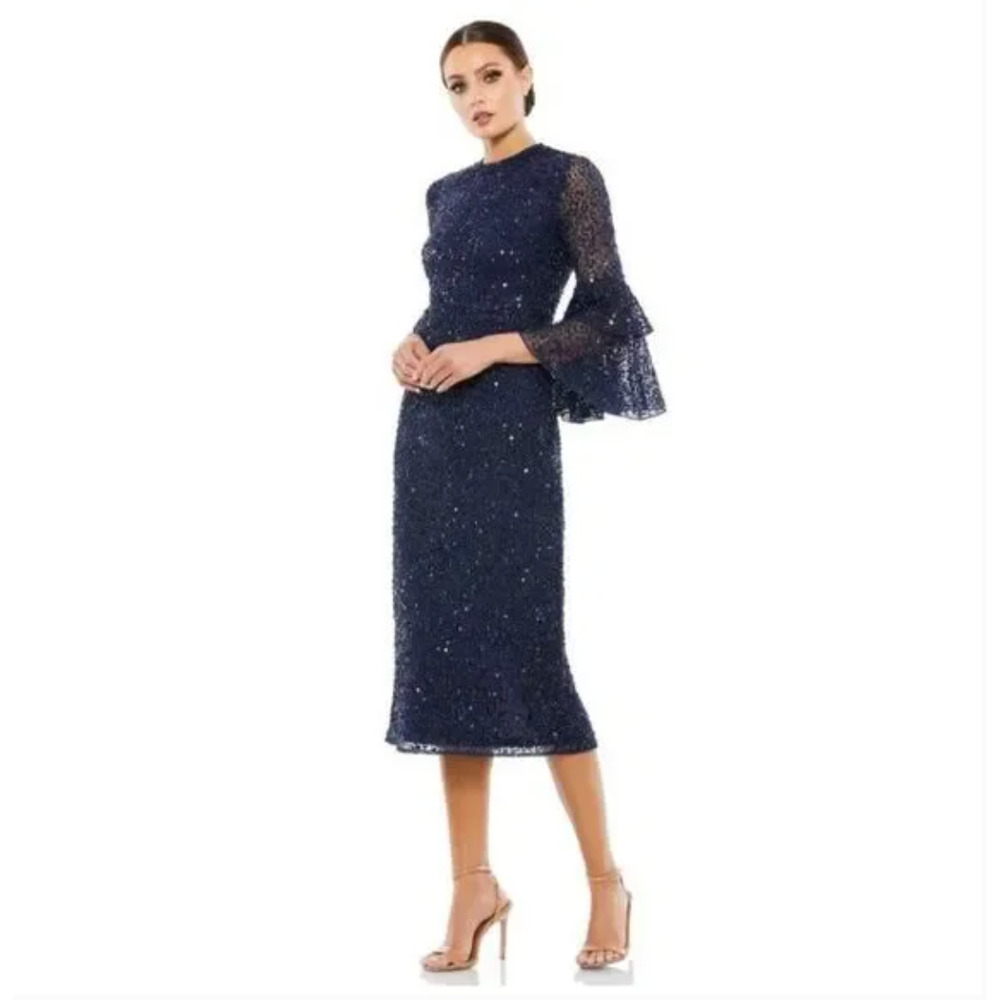 Mac Duggal Navy Blue Midi Dress